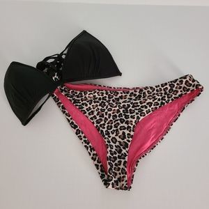 H&M Swimwear, Size 10, Black Top, Leopard print bottom